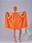 Комплект халат с кърпа за глава - оранжево 
