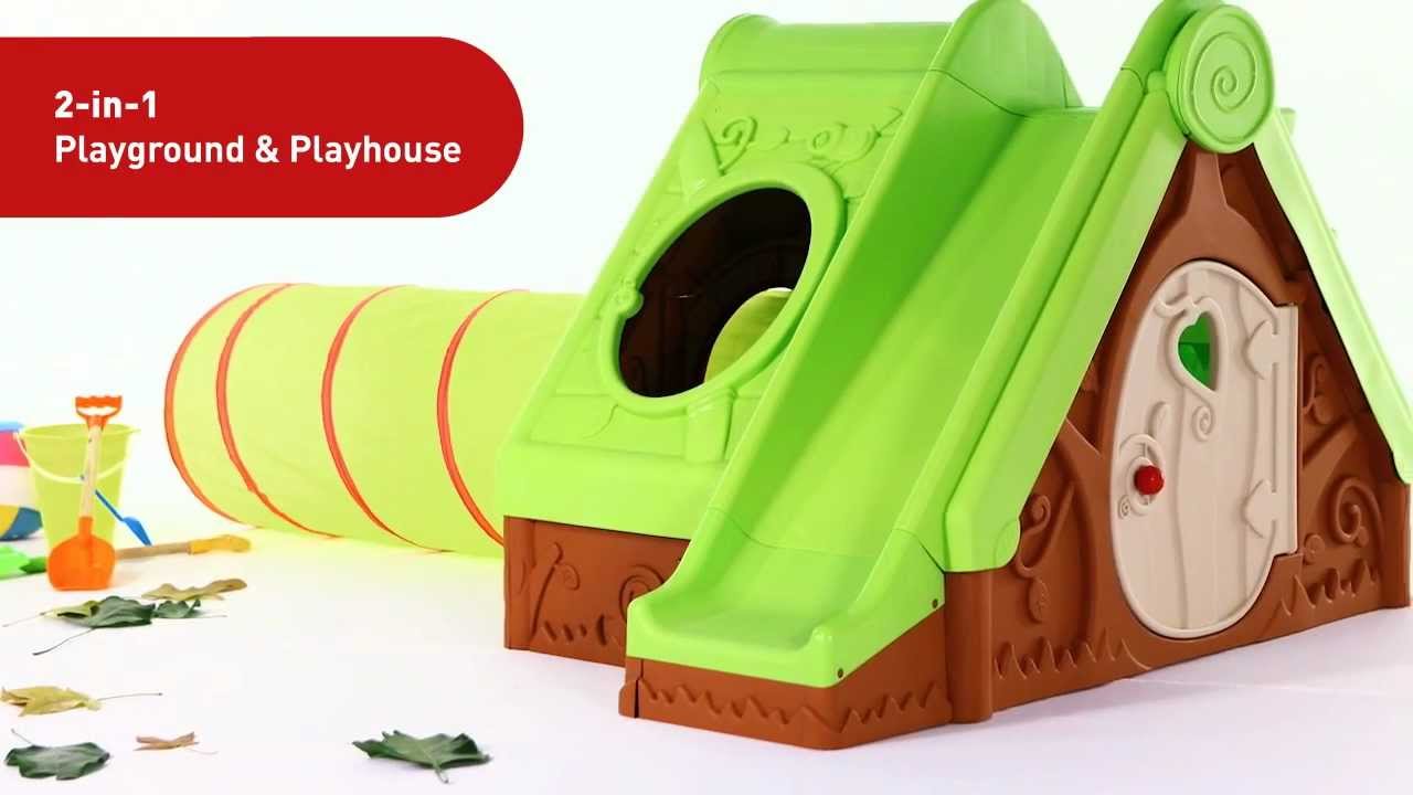 KETER Пластмасова къща с пързалка и тунел Funtivity - зелен/син