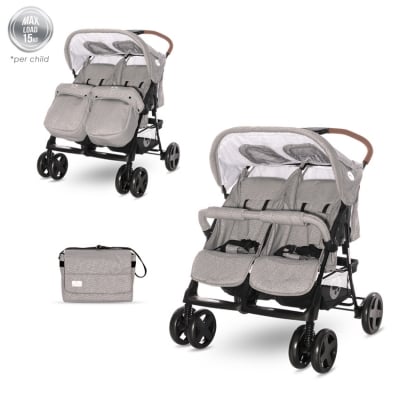 LORELLI Детска количка за близнаци Twin+чанта - Steel Grey 