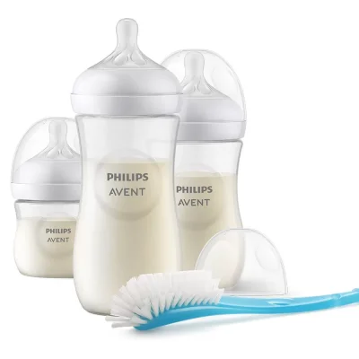 PHILIPS AVENT Комплект за новородено с 3 шишета за хранене Natural Response с биберони без протичане и четка за почистване