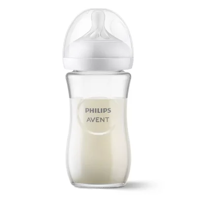 PHILIPS AVENT Стъклено шише за хранене Natural Response 240 мл с биберон без протичане Natural Response Поток 3, 1м+