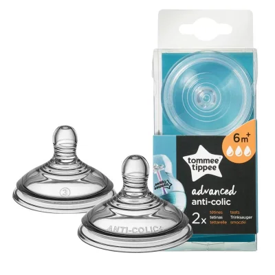 TOMMEE TIPPEE Комплект от 2 броя Биберони Advanced Anti-Colic Fast, 3 капки, бърз поток за бебета на възраст 6+ месеца