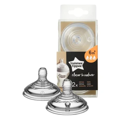 TOMMEE TIPPEE Комплект от 2 броя Биберони Closer to Nature Fast, с бърз поток, 3 капки, подходящи за бебета на възраст над 6 месеца