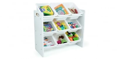 GINGER Етажерка с 9 кутии за съхранение, секция за детска стая, органайзер за играчки и книжки от дърво  - White