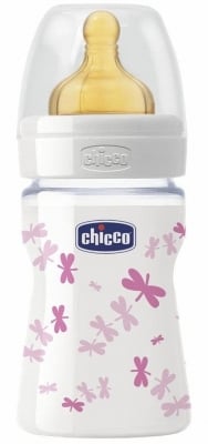 CHICCO Стъклено шише с каучуков биберон 150мл. - розов