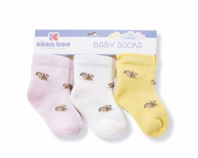 KIKKA BOO Бебешки памучни термо чорапи SQUIRREL PINK 0-6 месеца