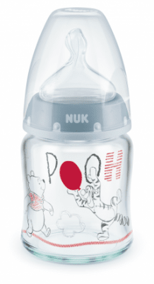 NUK Cтъклено First Choice шише 120мл. със силиконов биберон за хранине 0-6месеца - Disney