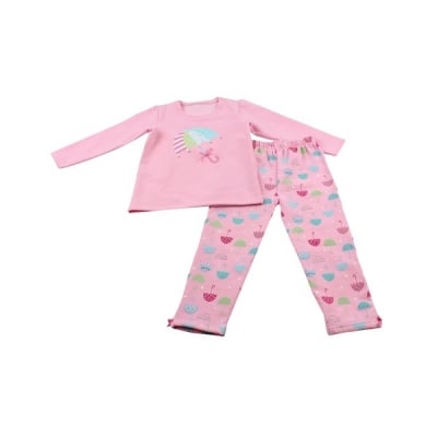 MINENE Зимна пижама фланел - светло розово с чадърчета