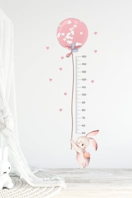 Комплект стикери за стена с метър за височина - зайче с балон
