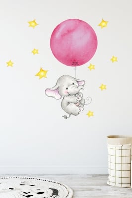 Комплект стикери за стена - слонче с розов балон