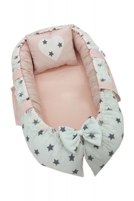 JAJUBABY Бебешко ортопедично гнездо - бяло/розово със звезди