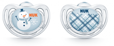 NUK Биберон залъгалка силикон (0-6м.) 2бр. - SNOW + кутийка за съхранение и стерилизация в микровълнова