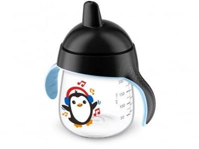 PHILIPS AVENT Неразливаща се чаша с твърд накрайник 260мл. (12м+) Пингвин - черна