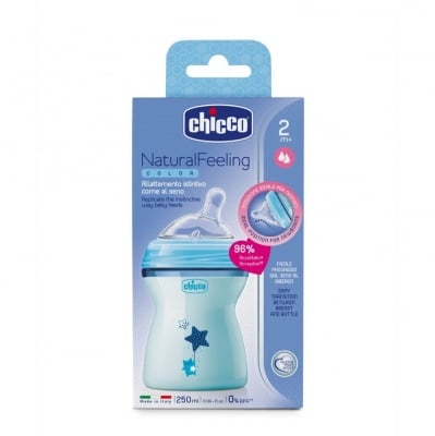CHICCO Шише със силиконов биберон 250мл. (2м+) Natural Feeling - момче