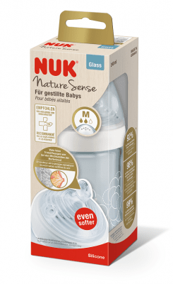 NUK NATURE SENSE шише стъклено 240мл. силиконов биберон р-р M Softer