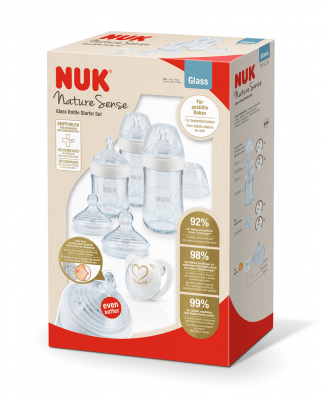 NUK NATURE SENSE СЕТ Softer стъклени шишета + бибeрон залъгалка силикон (0-6м.+)