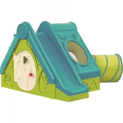 KETER Пластмасова къща с пързалка и тунел Funtivity - зелен/син