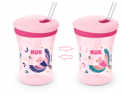 NUK Чаша със сламка Evolution Action Cup Chameleon (12м.+) - розова