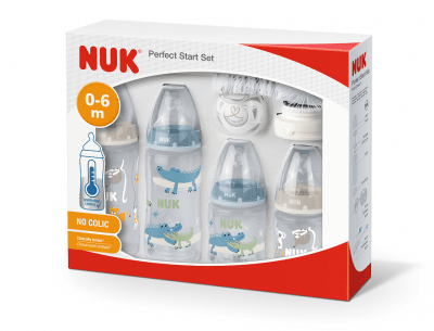 NUK First Choice + СЕТ Perfect Start Temperature Control - 10 части (момче)