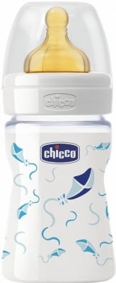 CHICCO Стъклено шише с каучуков биберон 150мл. - син