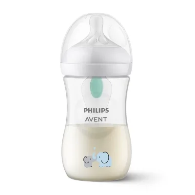 PHILIPS AVENT Шише за хранене Natural Response с клапа AirFree 260 мл с биберон без протичане Natural Response Поток 3, с картинкa Слончета, 1м+,