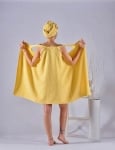 Комплект халат с кърпа за глава - жълто 