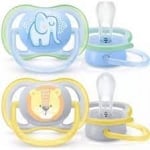 PHILIPS AVENT 2 бр. Ортодонтични залъгалки Ultra Air 0-6м. с декорация ЛЪВ и СЛОН в кутия за стерилизиране