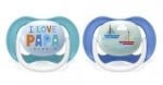 PHILIPS AVENT 2 бр. Ортодонтични залъгалки Ultra Air Happy 6-18м. с декорация Надпис и Лодка в кутия за стерилизиране