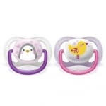 PHILIPS AVENT 2 бр. Ортодонтични залъгалки Ultra Air Animals 0-6м. с декорация Пингвин и Птица в кутия за стерилизиране