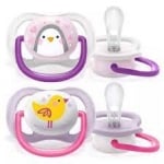 PHILIPS AVENT 2 бр. Ортодонтични залъгалки Ultra Air Animals 0-6м. с декорация Пингвин и Птица в кутия за стерилизиране