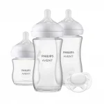 PHILIPS AVENT Подаръчен комплект за бебе с 3 стъклени шишета за хранене Natural Response с биберони без протичане и залъгалка