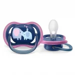 PHILIPS AVENT Комплект от 2 бр. ортодонтични залъгалки Ultra Air 18м+, синя с декор Слонове и розова с надпис Love, в кутия за стерилизиране