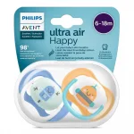 PHILIPS AVENT 2 бр. ортодонтични залъгалки Ultra Air Happy 0-6м с декорация Пеперуда и Надпис Love в кутия за стерилизиране