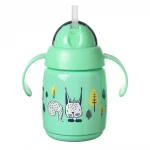 TOMMEE TIPPEE Неразливаща се чаша със сламка и с дръжки SuperStar Trainer Straw Cup, с антибактериално покритие Bacshield, 300 мл, 6м+, зелена