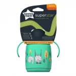 TOMMEE TIPPEE Неразливаща се чаша със сламка и с дръжки SuperStar Trainer Straw Cup, с антибактериално покритие Bacshield, 300 мл, 6м+, зелена