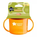 TOMMEE TIPPEE  Първа чаша с дръжки и прибиращ се твърд накрайник със свободен поток Tommee Tippee First Cup, 190 мл, 4м+, оранжев цвят