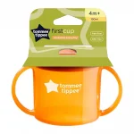 TOMMEE TIPPEE Първа чаша с дръжки и прибиращ се твърд накрайник със свободен поток Tommee Tippee First Cup, 190 мл, 4м+, оранжев цвят