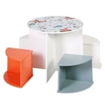 GINGER Детска дървена маса, кръгла с 4 стабилни столчета, комплект с компактен дизайн - Dogs