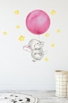 Комплект стикери за стена - слонче с розов балон