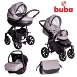 BUBA Комбинирана бебешка количка 3в1 Estilo - черна/светлосива