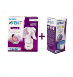 PHILIPS AVENT Механична помпа за изцеждане на кърма Comfort + контейнери за съхранение на кърма - VIA 5 бр. 180мл.