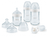 NUK Сет стъклени шишета + силиконов бибeрон и залъгалка Nature Sense 0-6м.