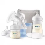 PHILIPS AVENT Комплект Ръчна помпа за изцеждане на кърма Natural Motion с контейнери VIA, шишета за хранене Natural и несесер